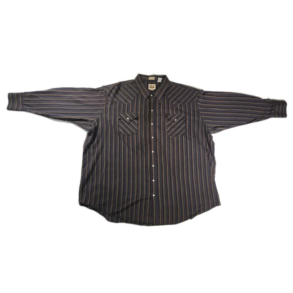 ELY CATTLEMAN Big Man Long Sleeve Olive Green Blue Striped Shirt Size 4X 20.5x36